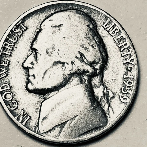 1939 P Jefferson nickel circulated folder filler FREE SHIPPING Cover