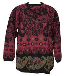 Kitty Hawk Vivian Wang 90's Vintage Sweater Red/Black/Sage Sz M BEAUTIFUL! - Picture 1 of 4