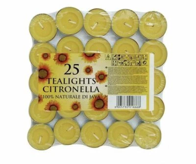 Citronella Tea Lights - Pack of 25 Candles Wax Tealights - Image 1 of 3
