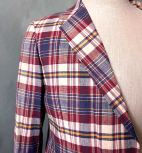 Vintage Polo Ralph Lauren 70s Madras Sport Coat Blazer 39 40 R Nantucket Preppy - Picture 1 of 14