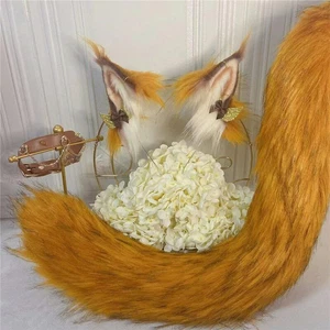 Maine Coon Golden Cat Ears Hairhoop Tail Necklace Cosplay Gothic Acessories - Picture 1 of 7