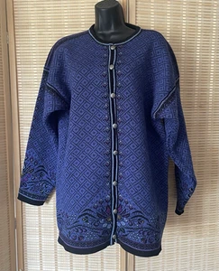 Vintage 90s Dale of Norway Damsguard Wool Purple Blue Sweater Cardigan Isle Gr. XL - Bild 1 von 15