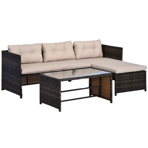 3-Piece Wicker Rattan Patio Set, Incl. Sofa, Chair, & Coffee Table, Brown - Picture 1 of 11