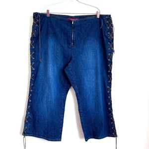 VTG Y2K Zana Di Corset Lace Up Women Capri Jeans Size 24 Boho Festival Retro - Picture 1 of 9