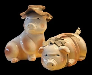 Vintage Farmhouse Style Piggy Pair (Probably From Japan) Whimsical Pigs 6” - Picture 1 of 18