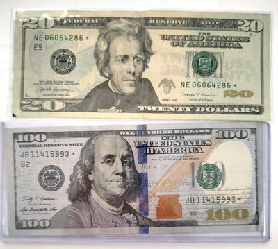 $100 and $20 Dollar Bills  With Star Notes * Series 2009 and 2017 - Image 1 of 2