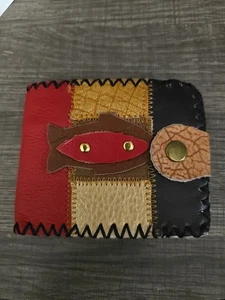 Handmade Men’s Bifold Genuine Leather Wallet Fish Slim Brown - Picture 1 of 5