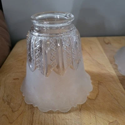 Vintage Lamp Glass Shade Frosted, Cut Clear Glass Scalloped Edge, 4.5" T - Image 1 of 4