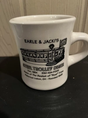 The Steel Trolley Diner Lisbon, Ohio Thick White Coffee Mug Tea Cup Westford - Image 1 of 4