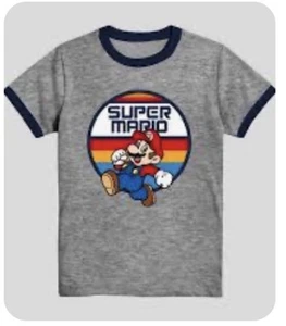 Boy’s Super Mario Short Sleeve Ringer T Shirt Gray Size M NEW! - Picture 1 of 6
