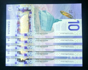 UNC 5x 2018 Canada Ten Dollar $10 Polymer Banknote P113b Wilkins/Macklem #FFE - Picture 1 of 2