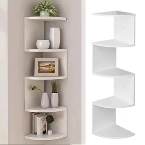 5-Tier Floating Corner Shelves PVC Storage Display Shelf Units Wall Mount Shelf - Picture 1 of 12