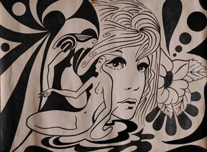Beau Dessin Au Feutre De Femmes, Art Psychédélique, Année 1970. Érotique. - Imagen 1 de 11