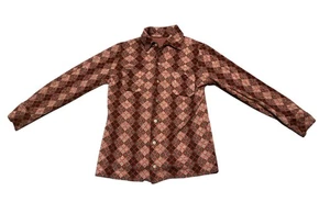 Vintage 60s 70s Mod MCM Mens Button Up Long Sleeve Shirt Argyle Cotton Blend - Picture 1 of 17
