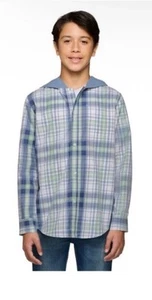 Lucky Brand Boys Hooded Woven Shirt Size Small S Grey Plaid - Picture 1 of 5