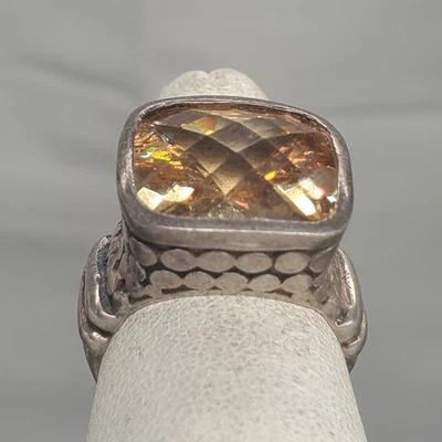 Anillo Vintage Boho 17mm Coñac Citrino Plata de Ley 925 Talla 7.5 Foto 1 de 4