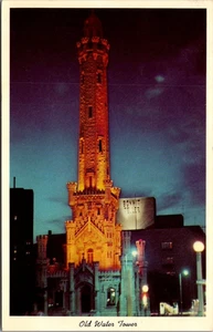 OLD WATER TOWER vista nocturna CHICAGO, Illinois IL postal - Imagen 1 de 2