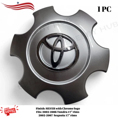 New 1pc Sequoia Tundra 2003 04 05 06 07 CENTER HUB CAP SILVER 560-69440 17"WHEEL - Image 1 of 3