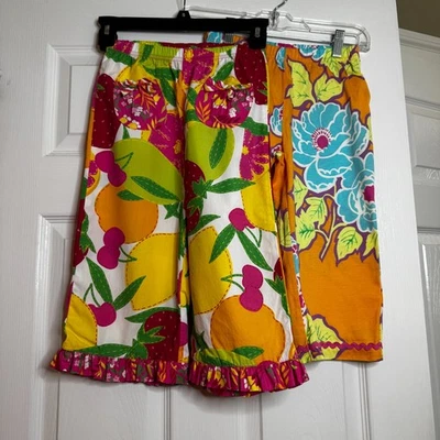 Conjunto de 2 Calças Hanna Andersson Meninas Tamanho 6-7 (120) Acabamento Floral Tropical com Babado - Imagem 1 de 4