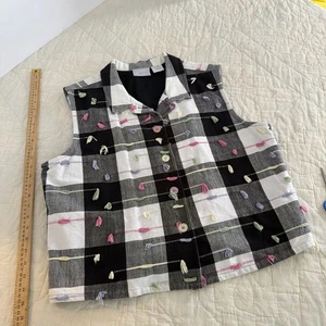 Gingham Vest Blaire Cotton Black White Size Xlg Pink Green Purple Tufts - Picture 1 of 6