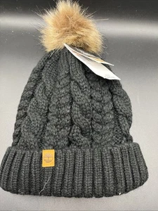 Timberland Donna Maglia Cavo Polsino Pom Beanie Nero Taglia Unica Nuovo - Foto 1 di 4