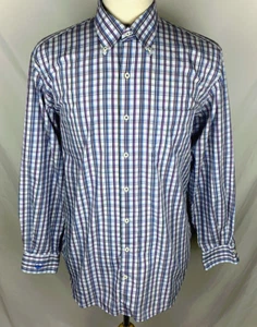 PETER MILLAR SEASIDE FINISH Herren LARGE lila blau weiß kariert Button Down Hemd - Bild 1 von 7