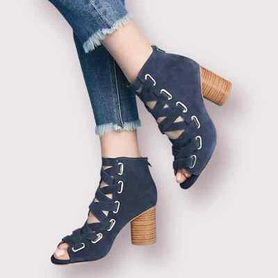 Sandalias Jeffrey Campbell Azul Gamuza Con Cordones Tacón Bloque Punta abierta Salazar Talla 9.5 Foto 1 de 4