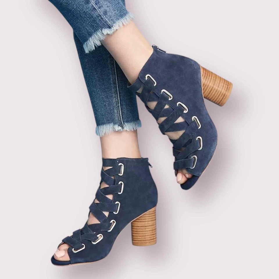 Sandalias Jeffrey Campbell Azul Gamuza Con Cordones Tacón Bloque Punta abierta Salazar Talla 9.5 Foto 1 de 4
