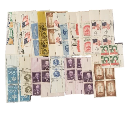 US 4 Cent Stamps Plate Blocks, 16 Varieties, 22 Blocks - Mint No Hinge - Image 1 of 4