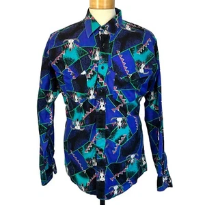Vintage Wrangler Shirt Size 17-35 Made in USA Western Black Skull Cowboy Shirt - Picture 1 of 16
