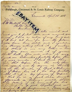 1888 Brief PITTSBURGH CINCINNATI & ST. LOUIS EISENBAHNGESELLSCHAFT Isaac B. Webb OHIO - Bild 1 von 2