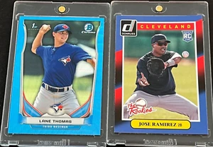 2014 Bowman Chrome BLUE WAVE REFRACTOR Lane Thomas RC + DONRUSS Jose Ramirez RC - Picture 1 of 4