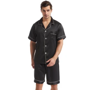 Mens Silk Satin Pajamas Pj Set Top and Shorts Sleepwear Nightwear Casual pijamas - Picture 1 of 27