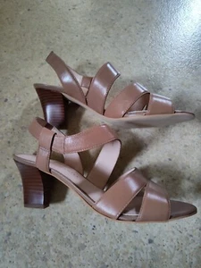 Nwob Franco Sarto Sz7.5 Tan Leather Sandals Heels Women's - Picture 1 of 11