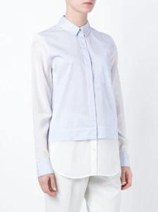 Camisa Vince Top a Rayas Imitación Capas Algodón Seda V325211394 talla 6 $295 venta al por menor - Imagen 1 de 12