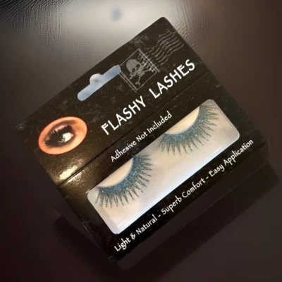 FLASHY LASHES Long Blue Sparkle Halloween Costume Mardi Gras Eyelashes Cosplay - Image 1 of 3