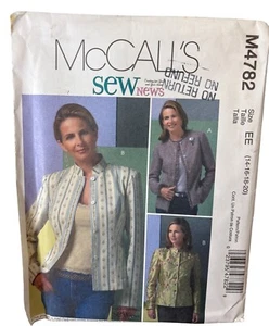 Patrón de costura McCalls M4782 para mujer chaquetas forradas talla EE 14-16-18-20 sin cortar - Imagen 1 de 5