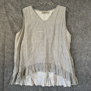 Top donna Goddess Gear taglia 3x grigio righe lino senza maniche boho hippie con volant - Foto 1 di 12