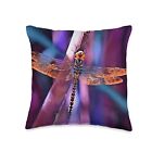 Fantasy Dragonfly in Orange and Blue On Purple Throw Pillow, 16x16, Multicolor
