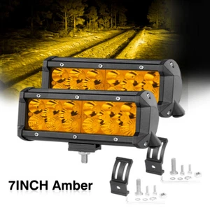 2x 6/7" Barra de Luz de Trabajo LED Ámbar Tri-Fila Pods Punto Inundación Combo Conducción Niebla 3000K - Imagen 1 de 12