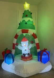 7ft Inflatable Christmas Tree w/ Spinning Snowman Inside - Festive Holiday Decor - Picture 1 of 5