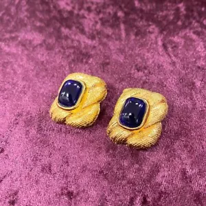 CHANEL Vintage Color Stone 26 Earrings Gold Plated × Blue Stone Blue 1463 - Picture 1 of 7