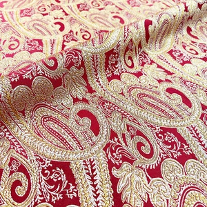 108" Wide STEFANO Red Gold Beige Soft Sheen Damask Jacquard Fabric - Picture 1 of 6