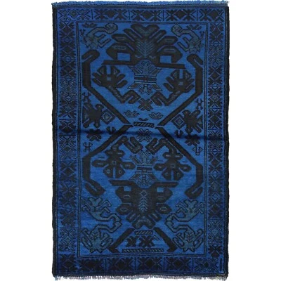 Tribal Overdye Rug Handmade Oriental Blue Carpet Area Wool Rug 2'11x4'2ft R22766 - Image 1 of 4