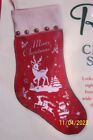 New Reindeer Christmas Stocking with Santa & Bells 18" L " Vintage Style /Look "