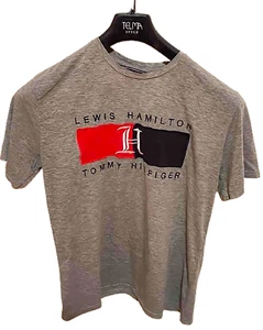 Tommy Hilfiger x Lewis Hamilton Logo T-Shirt L Gray Embroidered Chest Brand Tee - Picture 1 of 8