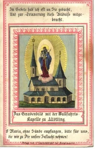 Wallfahrt Altötting Bildchen Spitzenbild altkolorie Heilige Klosterarbeit - Bild 1 von 1