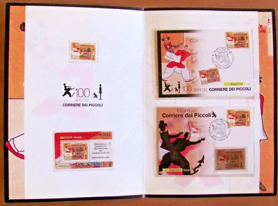 FOLDER Filatelico 100 ANNI CORRIERE DEI PICCOLI I° Giorno 2008 Lamina Argento - Immagine 1 di 3