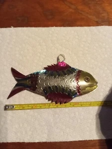 Vintage 1940er-1950er Jahre Metallfisch Weihnachtsschmuck hohl - Bild 1 von 4