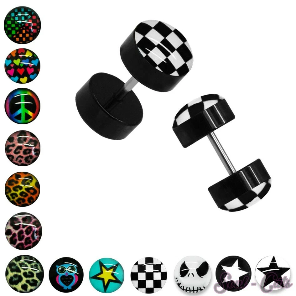 1 Paar 8 mm Fakeplugs versch. Motive Print Fake Plugs Ohrstecker Ohrringe  - Bild 1 von 1